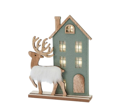 ciervo casita con luces madera y fieltro para decorar vuestro hogar